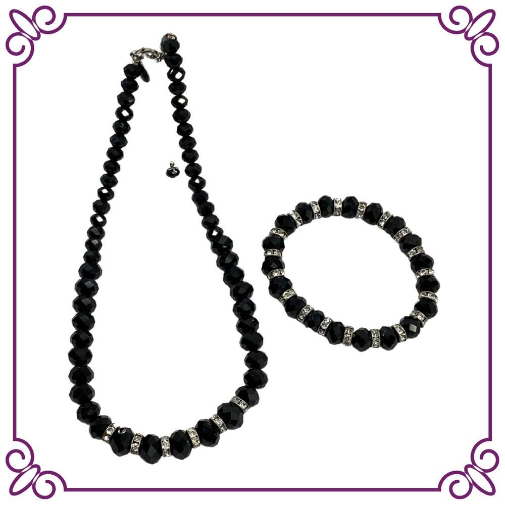 Vintage 2028 Black Crystal with Rhinestones Necklace & Matching Bracelet